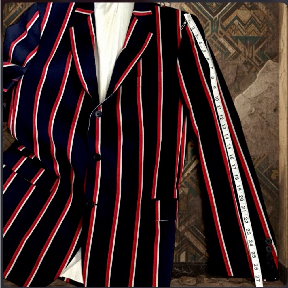 Brooks Brothers Rare Luxury Navy Blazer with Red and White Stripes High Quality - Picture 10 of 15